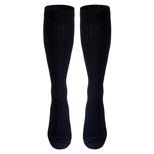 NuVein Men's Compression Socks, 30-40 mmHg Support, Dress Trouser Style, Over Calf Knee High, Black, Large