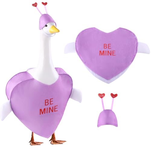 Teeanzo Valentines Day Goose Outfit for 23 Porch Goose Holiday Purple Heart Cloths Costume Valentines Party Outdoor Garden Patio Yard Lawn Art Decoration(Be Mine)