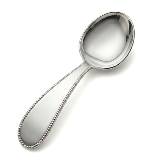 Image of Beaded 925 Sterling Silver Baby Feeding Spoon | food grade, engravable, gift boxed, baby shower, christening