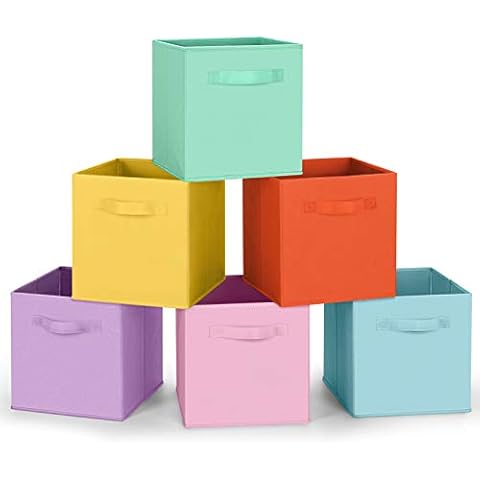 MaidMAX Cloth Storage Bin with Dual Handles for Home Closet Drawers Organizer Foldable 10.5×11 inches, Set of 6, 6 Colors Cover