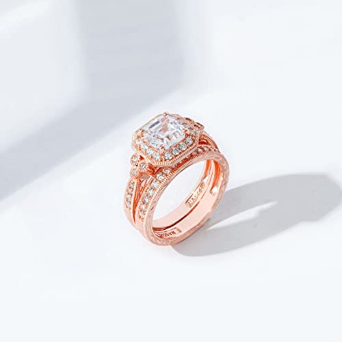 Amazon Essentials R2973003_150_080 Rose-Gold-Plated Sterling Silver Antique Ring Set With Asscher-Cut Infinite Elements Cubic Zirconia thumb #6