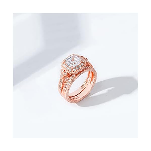 Rose-Gold-Plated Sterling Silver Antique Ring set with Asscher-Cut Swarovski Zirconia, Size 10 - Image 8