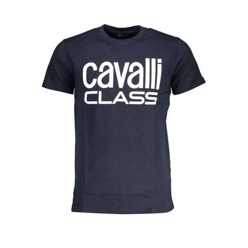 T-shirt en coton bleu Cavalli Class pour homme, coupe casual chic élégante