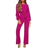 Bbkkuck Women's Dressy Jumpsuit Fall One Piece Long Sleeve Belt Pockets Wide Leg Pants Romper Business Casual Outfits