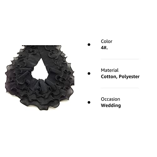 Karmelling 1 Yard 4 Layers Black Pleated Chiffon Elastic Lace Ruffle Trim Ribbon For Sewing And Bridal Wedding Decorations Diy Mini Doll Dressing Handicrafts 4.3 Inch #TOP5