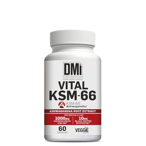 DMI INNOVATIVE NUTRITION - VITAL KSM-66 - Ashwagandha KSM-66® 60 Cápsulas - Suplemento Herbal con 1000mg por Dosis - 5% Withanólidos - con Extracto de Pimienta Negra Bioperine®