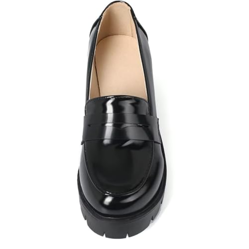Agodor Women's Goth Chunky Heel Platform Loafers Round Toe Gothic Uniform Dress Shoes4