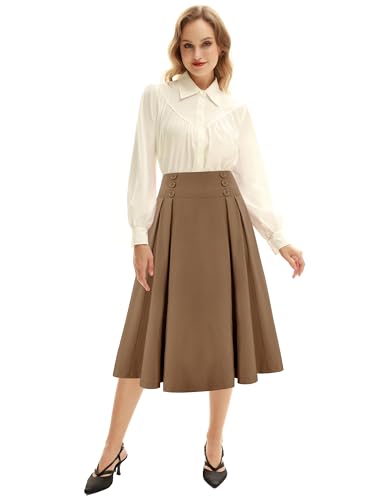 Image of Belle Poque Women's Midi Pleated A-Line Skirts Pockets