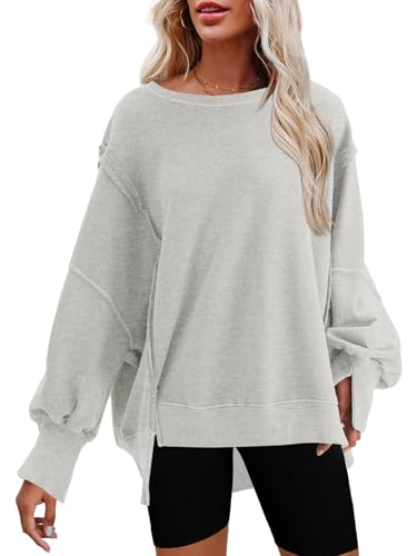 Nirovien Oversized Sweatshirt for Women Crewneck Sweatshirts Long Sleeve Side Slit Sweaters Comfort Tops(Light Grey,S)