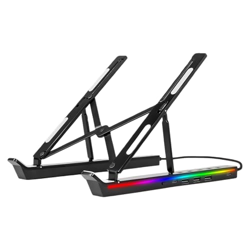 Soporte Base para Portátil con Docking Station - Soporte Plegable con Ventilación USB para Tablet - para Portátil con RGB y Docking Station - para Escritorio De Oficina Y Hogar con Monitor De