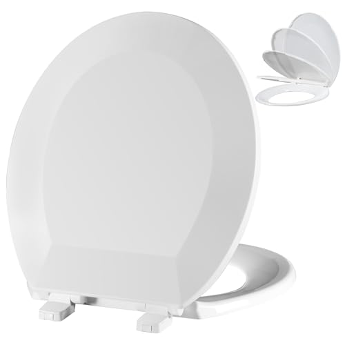 Angol Shiold Round Toilet Seat - Slow Close Hinges, Ergonomic Design with Grip-Tight Bumpers, Safe Easy-Clean PP Material (White, 16.5