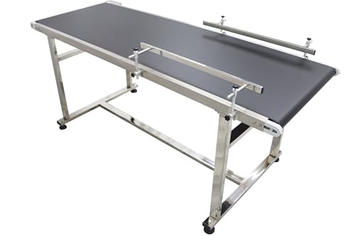 WYDDDARY PVC Flat Belt Conveyor Stainless Steel Conveyor Machine 70.9x23.6 Wide Industrial Transport Conveyor 110V 250W Adjustable Speed Double Guardrail Electric Conveyor Black