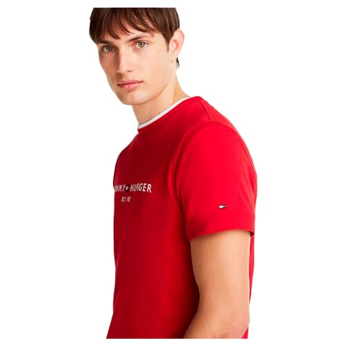 Tommy Hilfiger Herren T-Shirt Kurzarm Slim Fit, Rot (Medium Red), S – Ansicht 4