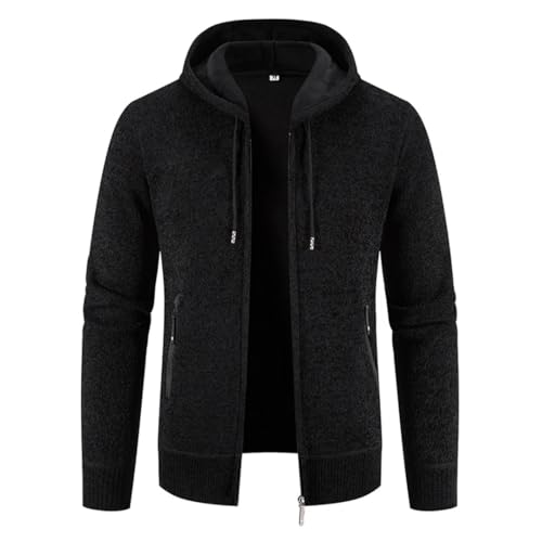Mens Hooded Cardigan Sweaters Winter Knitted Warm Sweatercoat Solid Hooded Cardigan 6