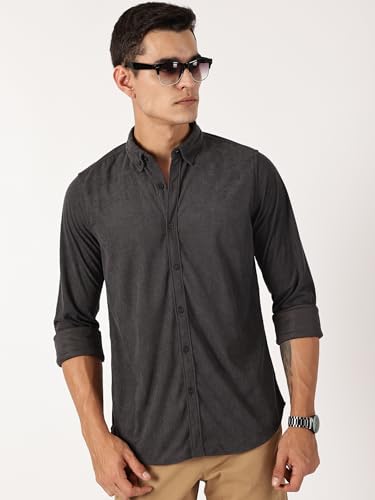Image of Thomas Scott Men's | Solid | Full Sleeve | Slim Fit | Polyester-Blend | Button Down | Casual Shirt