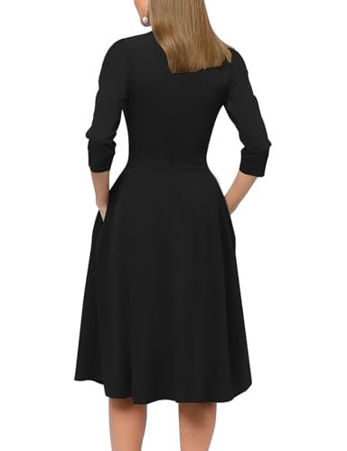 Image of Simple Flavor Women's Floral Vintage Dress Elegant Midi Evening Dress 3 /4 Sleeves