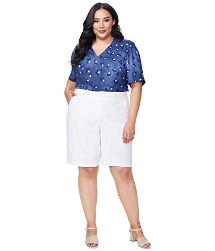NYDJ Plus Size Plus Size Bermuda Shorts in Stretch Linen in Optic White Optic White 24W 11