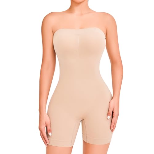 Anygirl Strapless Shapewear Bodysuit Tummy Control Full Body Shapewear Seamless Sculpting Body Shaper Jumpsuit Tops