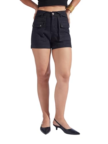 Image of Miss Chase Women's Regular High Rise Above Knee Stretchable Denim Shorts