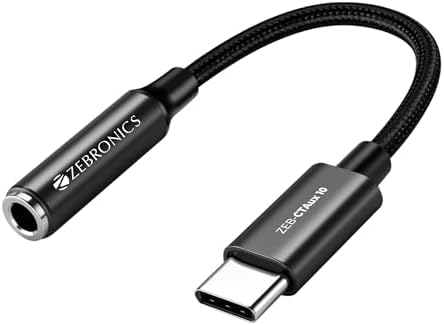 ZEBRONICS CTAux10 Type C to 3.5mm Converter, Built-in DAC Chip, Supports Mic & Audio, Metal Body, Braided Cable, for iPhone 16 series, 15 series, Samsung, Android & Type C Smartphones, Tablets, Laptop
