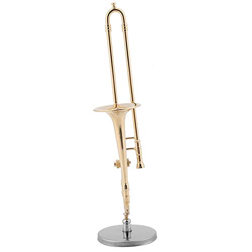 Miniature Trombone, Replica Gold Trombone Case Stand Miniature Musical Instrument With Stand And Case Musical Ornaments For Student Beginners #TOP6