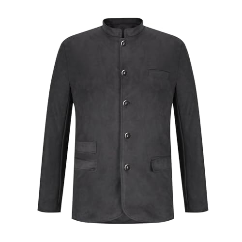 Mens Suede Blazer Jacket Faux Leather Suit Jackets Casual Stand Collar 5 Buttons Suede Sport Coat with Pockets4
