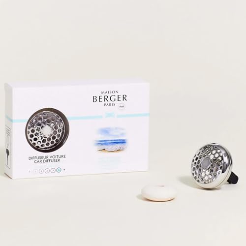 Image of MAISON BERGER Car Diffuser Set, Ocean Breeze | Marine Rose Musk Notes, Refillable Vent Clip with Ceramic Refill, Passive 4-Week Diffusion, Made in France