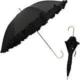 assa 日傘 レディース 長傘 フリル UVカット 晴雨兼用 遮光 軽量 UV 100% 遮熱効果 ヒートカット パラソル 大人かわいい (FL401/ブラック)