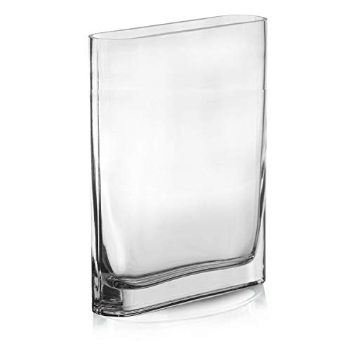 CYS EXCEL Glass Book Vase (H:10" Open:7"x2") | Multiple Size Choices Round Edge Oval Flower Vase | Rectangular Wedding Centerpiece Vases