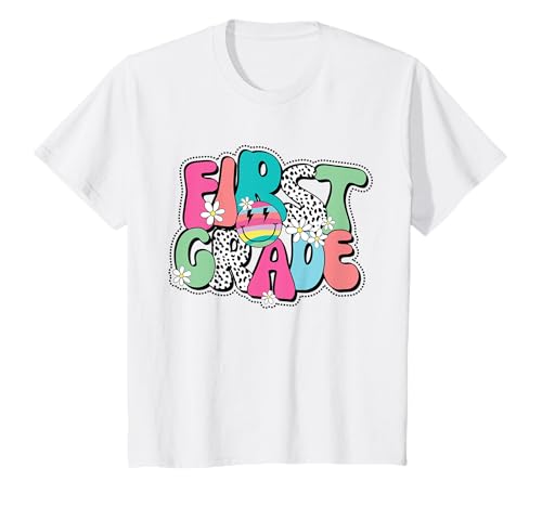 Enfant T-shirt Groovy First Grade Happy Face pour enfants et filles, rentrée scolaire T-Shirt