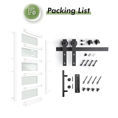 Image of Fredbeck White Glass Barn Doors 34x84 with Hardware,5 Panles Frosted Glass