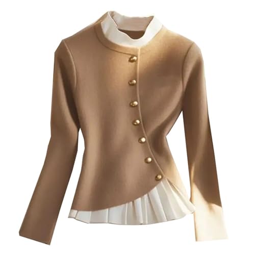 Women's Patchwork Knit Sweater Autumn Winter Slim Fit Long Sleeve Fake Two Piece Pullover