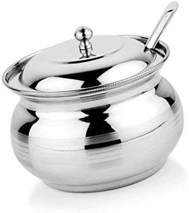 IndiaBigShop Stainless Steel Storage Pot for Oil, Ghee, Salt, Tea, Coffee, Spices, Dry fruits, Sugar, Ghee Pot with Spoon, Oil Container, Oil Storage Can, Oil Keeper Capacity Diameter- 8 Oz