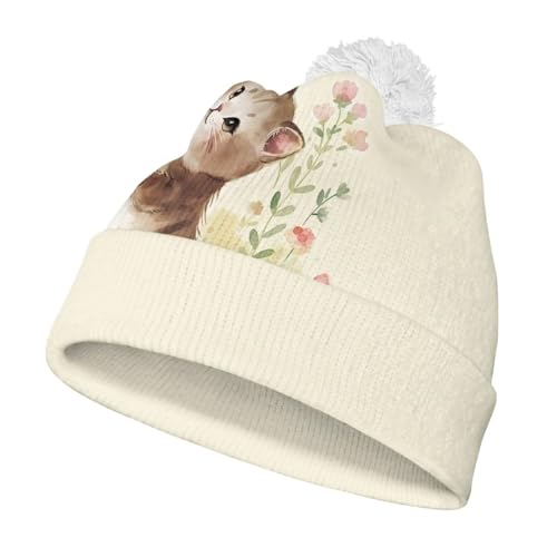 YEXIATODO Kids Winter Cat Beanie Hat Boys Girls Warm Fleece Lined Hat with Pom Pom Children Cute Hat for 3-10T2