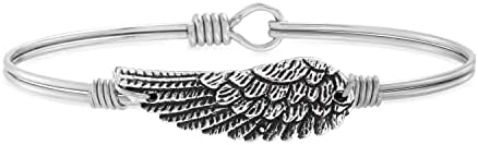 Luca + Danni Angel Wing Bangle Bracelet, Spiritual Jewelry Gift for Women, Girls, Wear as Single or for Stacking - Silver Tone Size Regular Made in USA