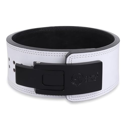 GRIFFIN GEARS Powerlifting Lever Gym 10mm Black Buckle White Belt Power Extreme Heavy Duty Genuine Leather Belts-Squats Deadlifts Bodybuilding Weight Lifting for Men & Women (Large-36"-47")