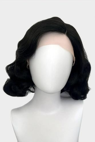 Wig black lace front perruque mi-longue vintage Lilith finger waves