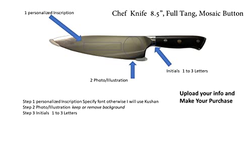 Image of Personalized Photo Chef Knife, 8.5 Inch Engraved German Stainless Kitchen Blade, Custom Image Logo or Monogram, Full Tang, Gift Boxed Corporate Wedding Gift