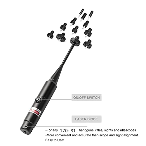 Laser Bore Sight Kit For .17 .22 To 12Ga Caliber Rifle, Laser Boresighter Kit With 12 Multiple Caliber Adapters, Laser Bore Sighter For Competition Shooting Hunting (Red With Charger) #TOP4