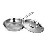 Fortune Candy Fry Pan with Lid, 3-ply Skillet, 18/8 Stainless Steel, Induction Ready, Dishwasher Saf
