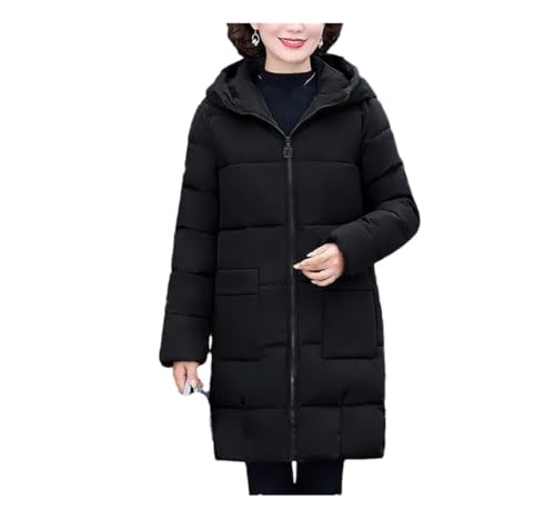 Pegsmio kvinnor vinter varm tjock parkas ytterkläder topp snökläder jacka lös huva bomull vadderad kappa mellanlängd ytterrock, Svart, XXL