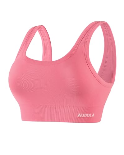 Image of AUROLA Power Womens Square Back Basic Sports Bra - Square Neck Padded Low Impact Yoga Bra Workout Crop Top