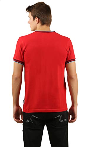 Image of Zebu Men's Half Sleeve Cotton Henley Neck Tshirt with bio wash (Pack of 1). Red