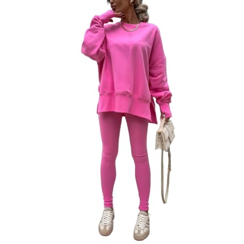 Sweatshirt and Leggings Set for Womens 2 Piece Outfits, Outfits Side Split Oversized Sweatshirt set2