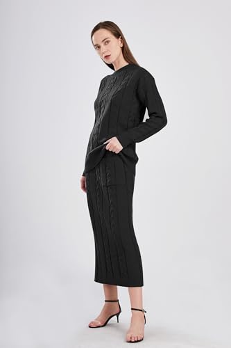 Image of utcoco Womens Sweater Sets Winter Chunky Cable Knit 2 Piece Outfits Sweater Skirt Set