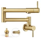 Heyalan Pot Filler 19 Inch Wall Mount Folding Stretchable Kitchen Restaurant Faucet Stainless Steel Pot Filler Double Joint Swing Arm Two...