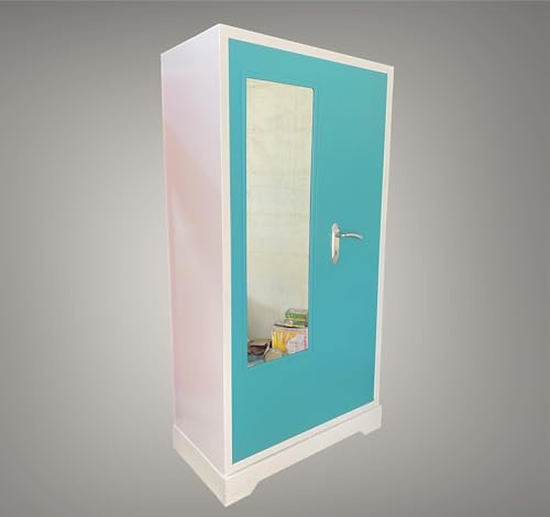 Image of MKFURNITURE Steel Almirah Wardrobe 2 Door with Mirror Cupboard | Wardrobe Storage Rack Closest Organizer for Clothes | 1 Hanging Space 2 Lockers and Document | Modern Storage Wardrobe