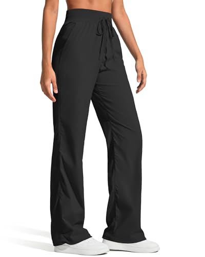 G4Free Straight Leg Workout Pants for Women Elastic Waist Drawstring Casual Joggers with Pockets High Waisted Dance Slacks Track Pants (Black L Petite)