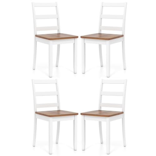 Image of COSTWAY Dining Chairs Set of 4, Mid-Century Modern Wooden Chairs, White