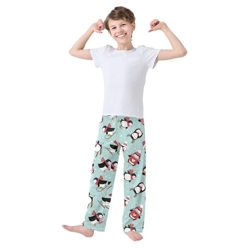 ZZXXB Winter Penguin Skating Snow Boys Long Pants Soft Trousers Elastic Waist Kids Lounge Bottoms with Pockets S-XL2